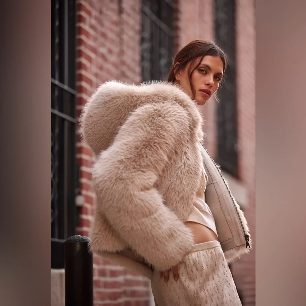 Free people Louder Please Hooded Faux Fur Jacket - Picture 9 of 11